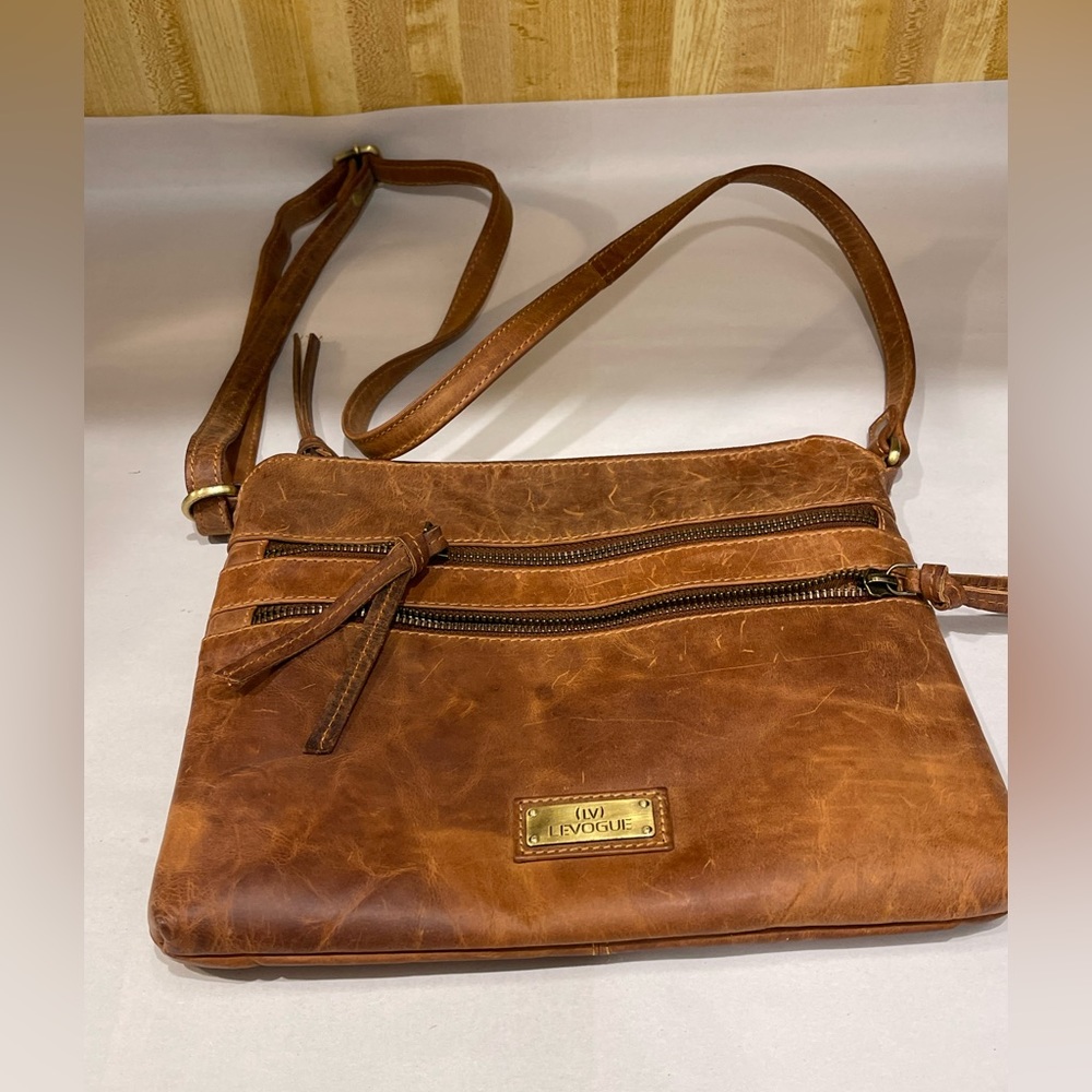 Genuine Leather Crossbody Handbag for Women bag by LEVOGUE (COGNAC VINTAGE)